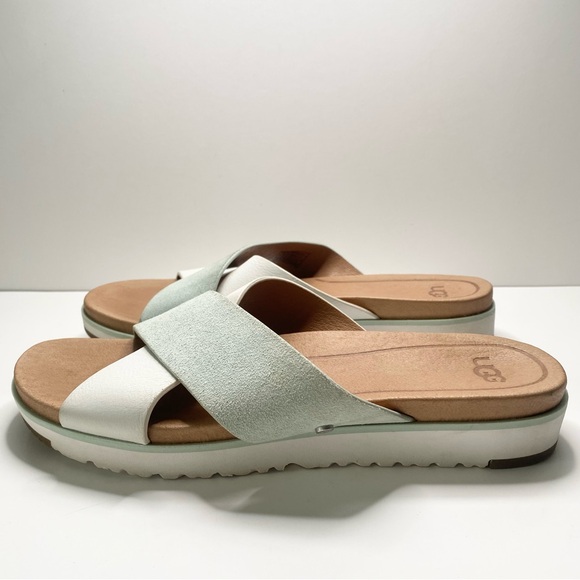 UGG Shoes - UGG KARI Suede Leather Slide Sandals Aqua Blue White Women's Size 8 Double Strap